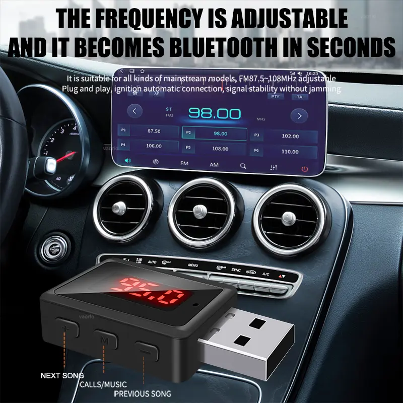 Car Bluetooth 5.3 Transmitter Receiver Handsfree Call Mini USB Power Car Kit Auto Stereo Wireless Audio Adapter For Car FM Radio