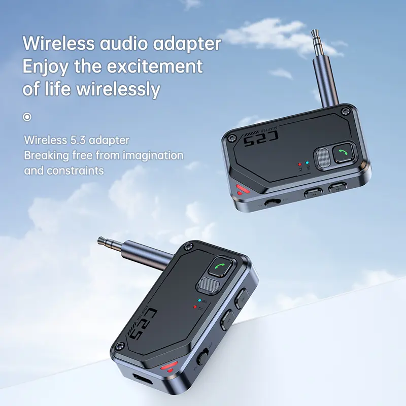 2 in 1 Bluetooth 5.3 Audio Adapter Receiver Transmitter 3.5mm AUX HIFI Stereo Small With Mic For TV PC Car Speakers Airplane