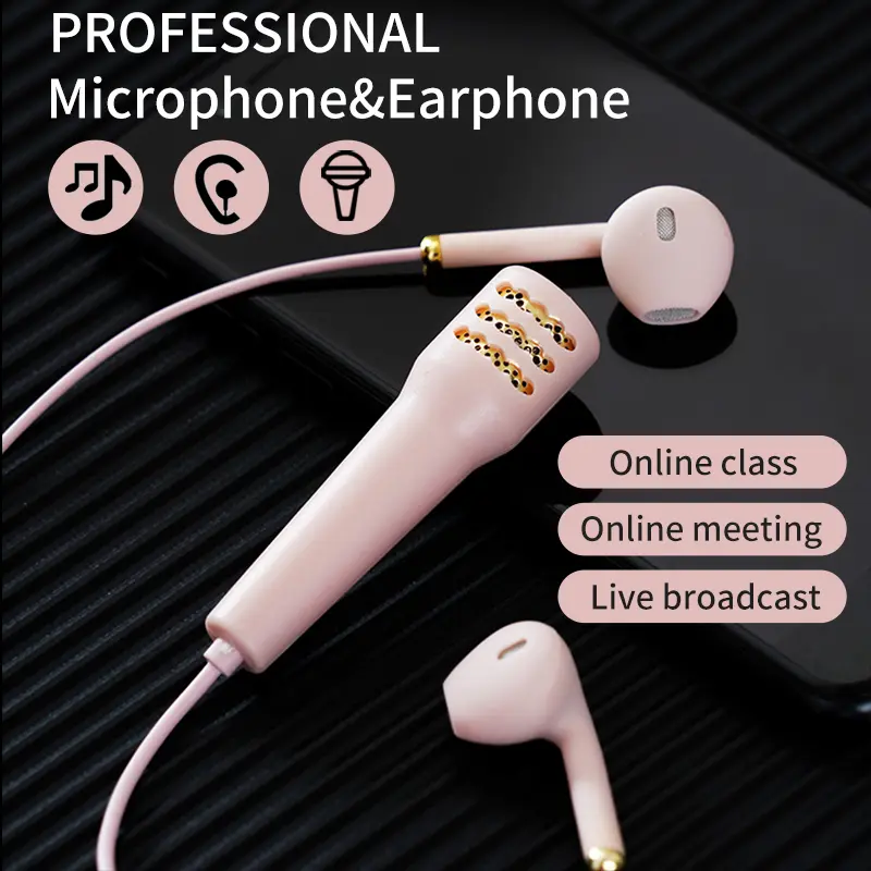 Mini Karaoke Wired Earphone HD Mic All-in-one Stereo 3.5mm AUX in-Ear Headset K-Song Headphone For Singing Live Broadcast Music