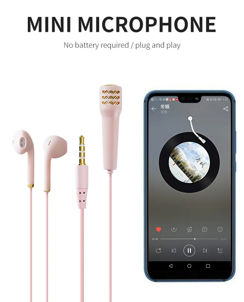 Mini Karaoke Wired Earphone HD Mic All-in-one Stereo 3.5mm AUX in-Ear Headset K-Song Headphone For Singing Live Broadcast Music