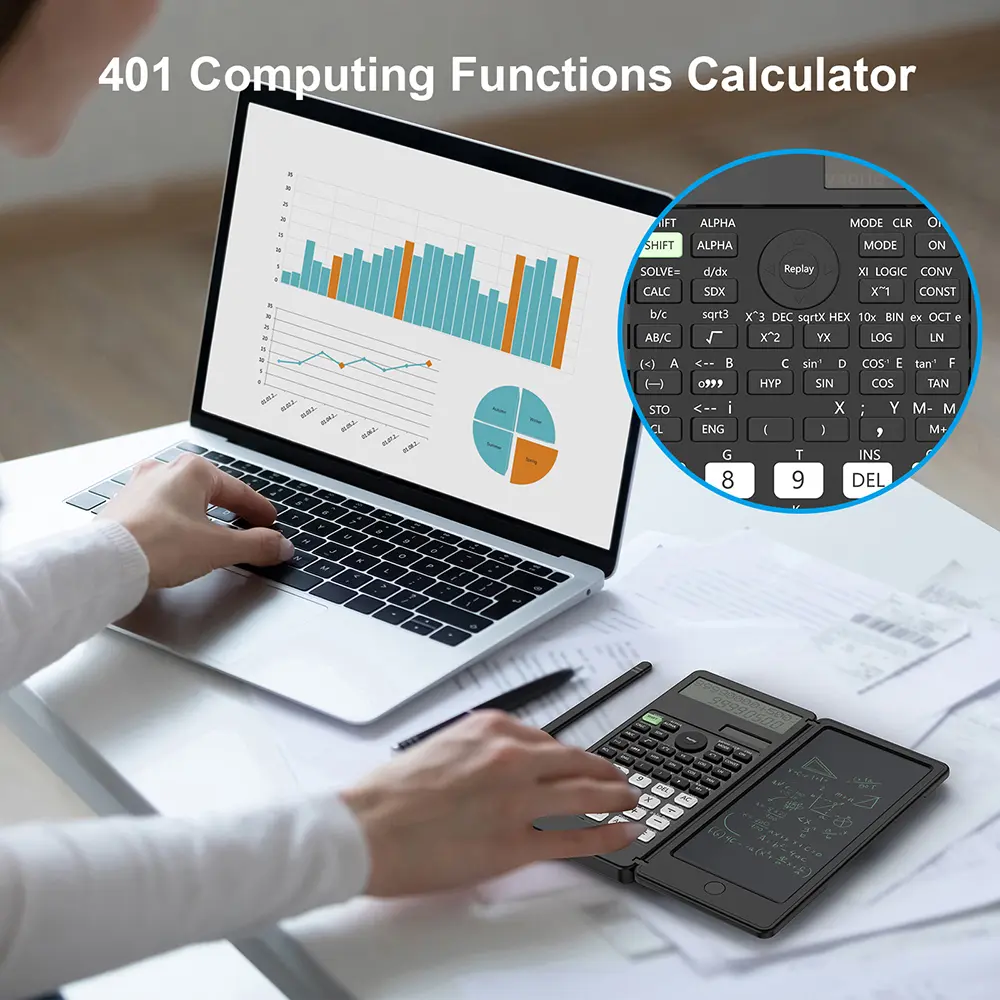Solar Scientific Calculator With 6 Inch Writing Tablet Foldable 401 Computing Functions Professional Calculators PK 991MS 991ES