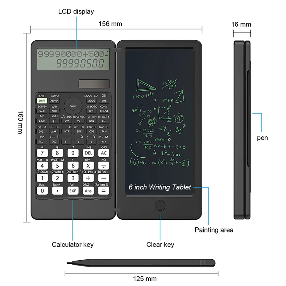 Solar Scientific Calculator With 6 Inch Writing Tablet Foldable 401 Computing Functions Professional Calculators PK 991MS 991ES