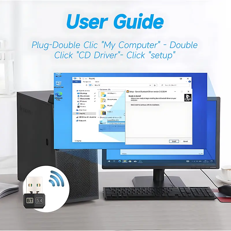 USB Bluetooth 5.4 Adapter Audio Dongle Adapter Mini USB Wireless Receiver/Transmitter For PC/Laptop Driver Free For Win10/11