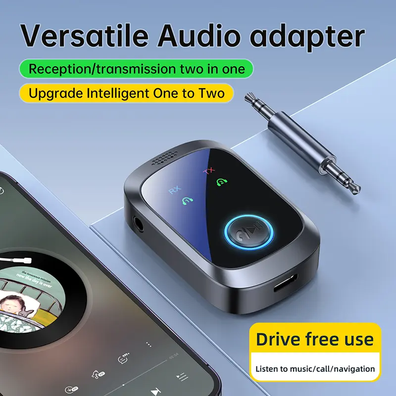2 In 1 Multipoint Bluetooth 5.4 Audio Transmitter Receiver 3.5mm AUX HIFI HD Low Latency Airplane Wireless Adapter With Mic