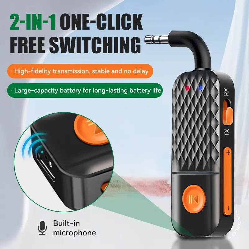 2-In-1 Wireless Audio Adapter Bluetooth 5.4 Receiver Transmitter 3.5mm AUX Lossless Sound MIC For Car Speaker TV PC Airplane