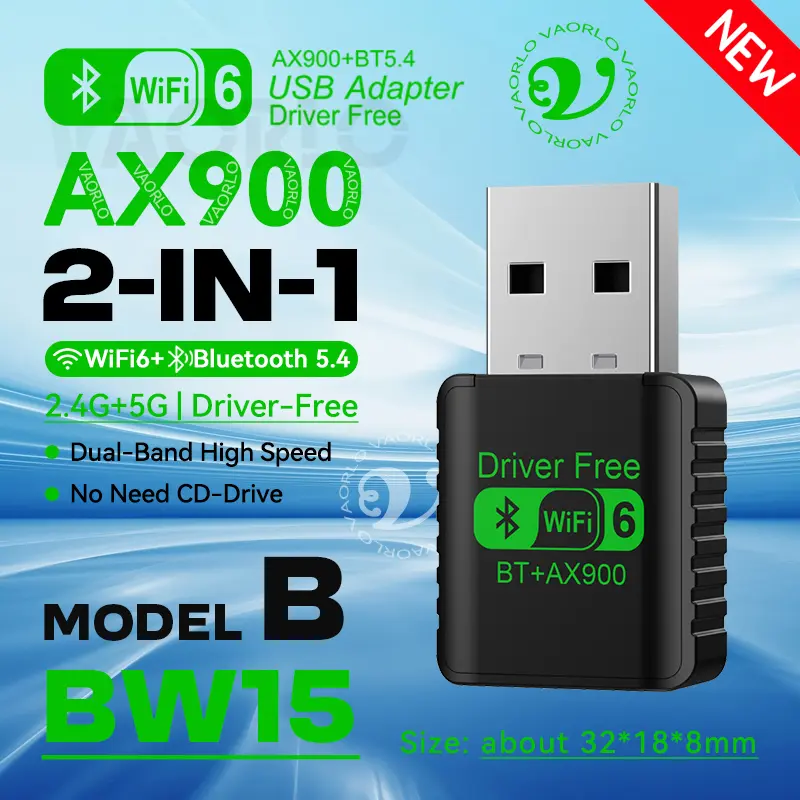 AX900 USB WiFi 6 Bluetooth 5.4 Adapter 2in1 Dongle Dual Band 2.4G&5GHz Network Wireless Receiver DRIVER FREE For Windows 10/11