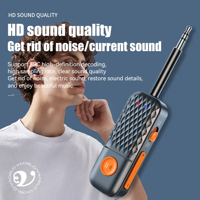 2-In-1 Wireless Audio Adapter Bluetooth 5.4 Receiver Transmitter 3.5mm AUX Lossless Sound MIC For Car Speaker TV PC Airplane