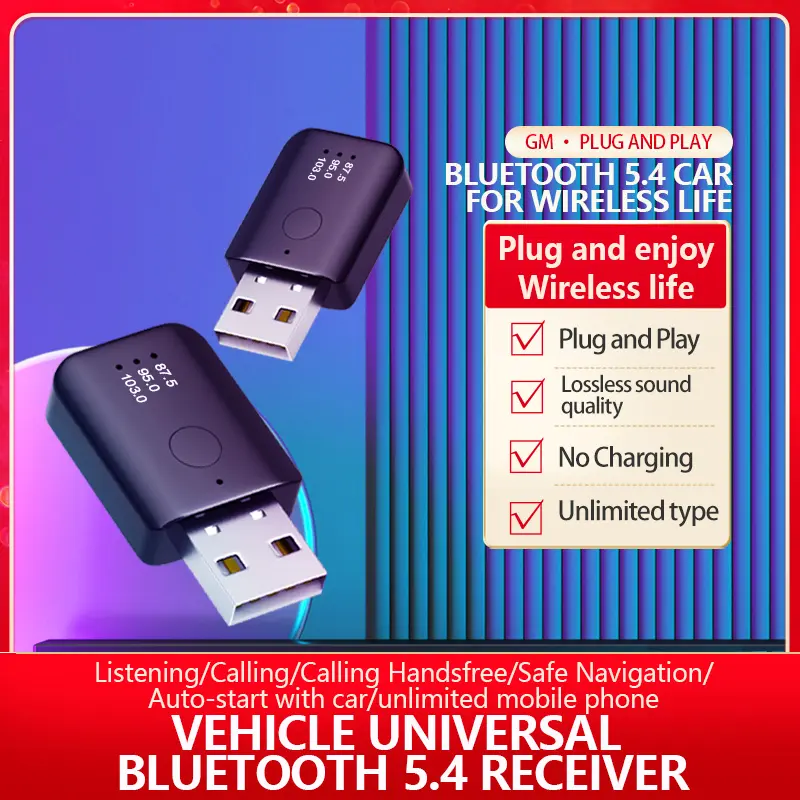 Bluetooth 5.4 FM Transmitter With Mic Handsfree Call USB Wireless Adapter Lossless Stereo Music Audio Receiver For Car FM Radio