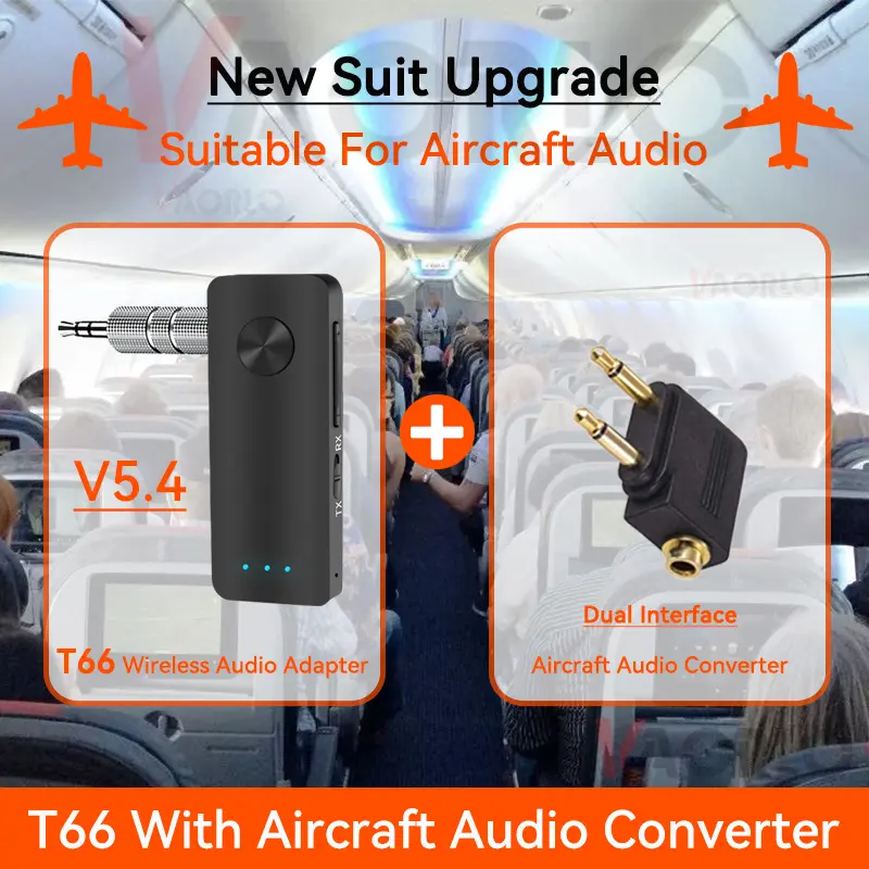 2 In 1 Bluetooth 5.4 Audio Receiver Transmitter Hifi Stereo Wireless Adapter 3.5MM AUX With Mic For Car Airplane TV PC Speaker