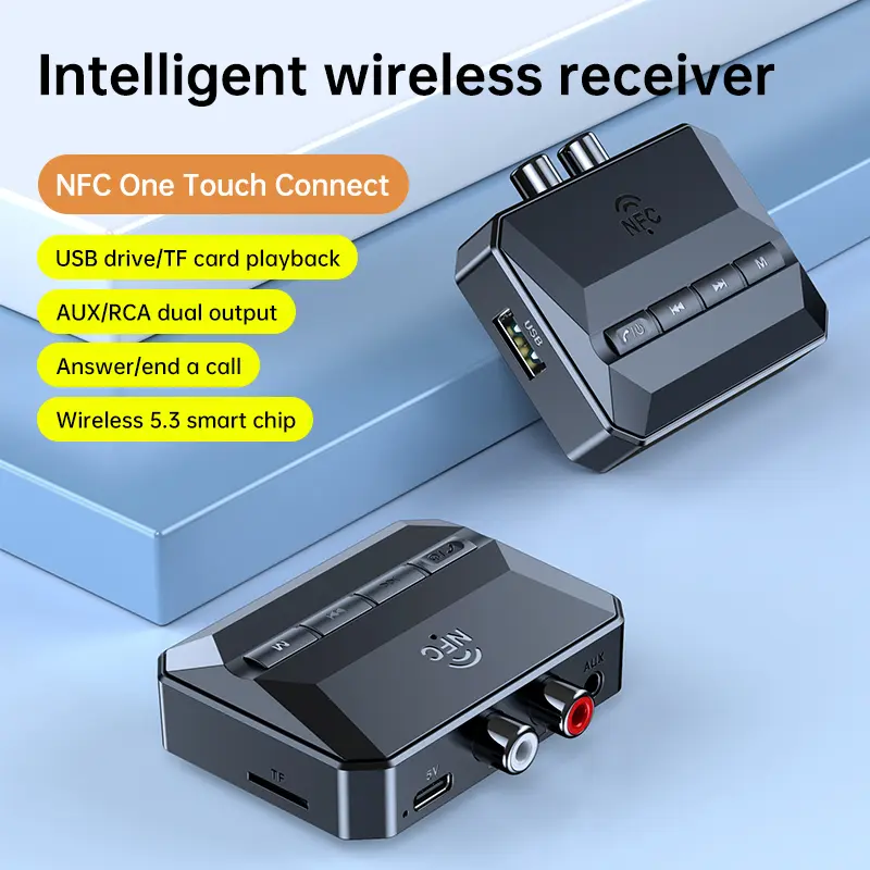 NFC Bluetooth 5.3 Audio Receiver RCA 3.5mm AUX USB Wireless Adapter With MIC Support U-Disk/TF Card Play For Car Kit Speaker