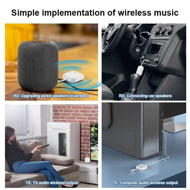 2 In 1 Dual Stream Bluetooth 5.3 Audio Transmitter Receiver 3.5MM AUX Stereo Wireless Adapter With Mic For Car Airplane TV PC