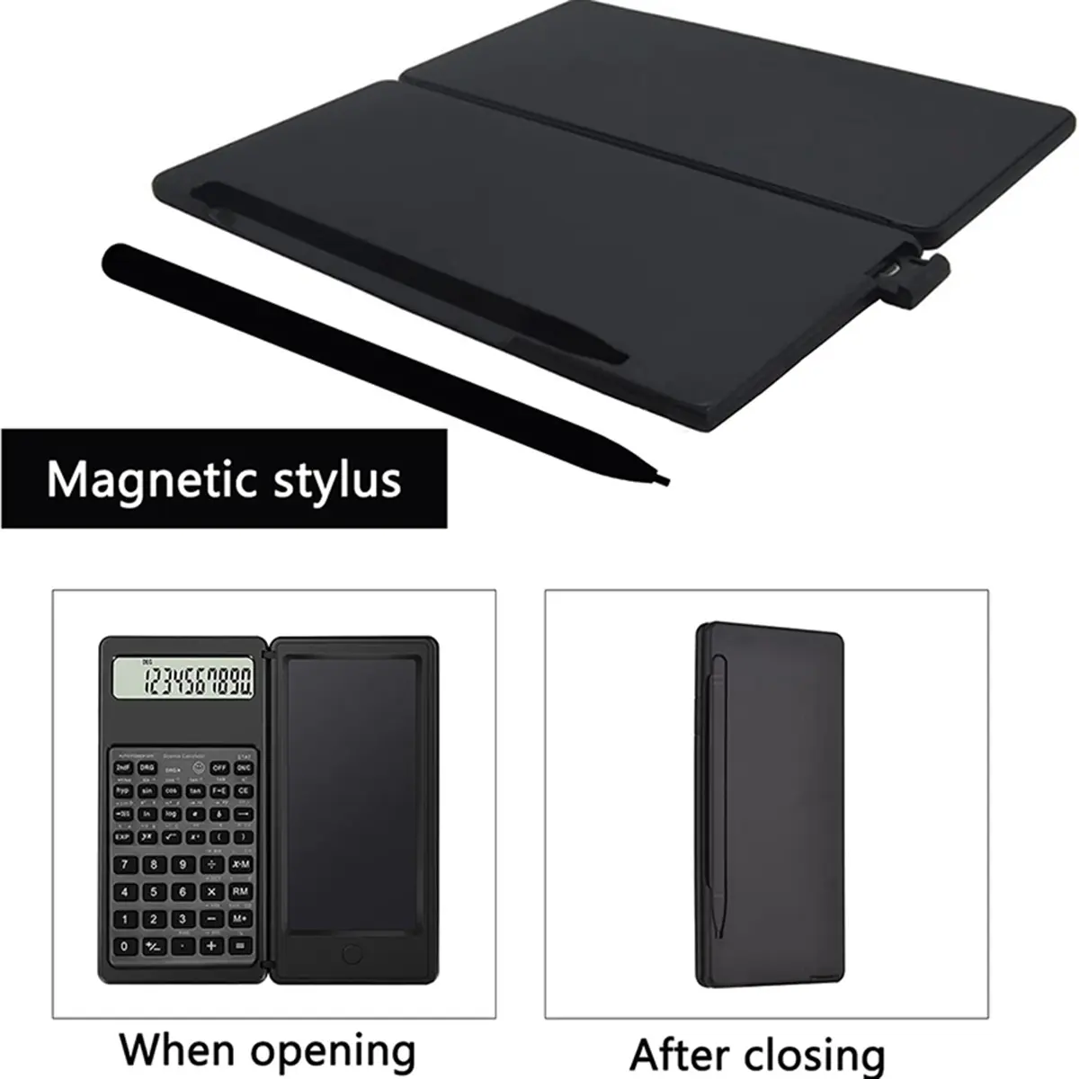 2-In-1 Foldable Scientific Calculator & 6 inch Writing Tablet 10 Digit LCD Display For College Office Student Teacher Accountant