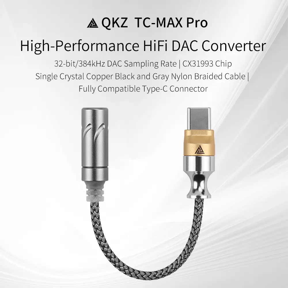 QKZ TC MAX Pro Type C To 3.5mm Audio Adapter Cable CX31993 HiFi DAC Digital Decoding Earphone Amplifier For iPhone15 16/Huawei