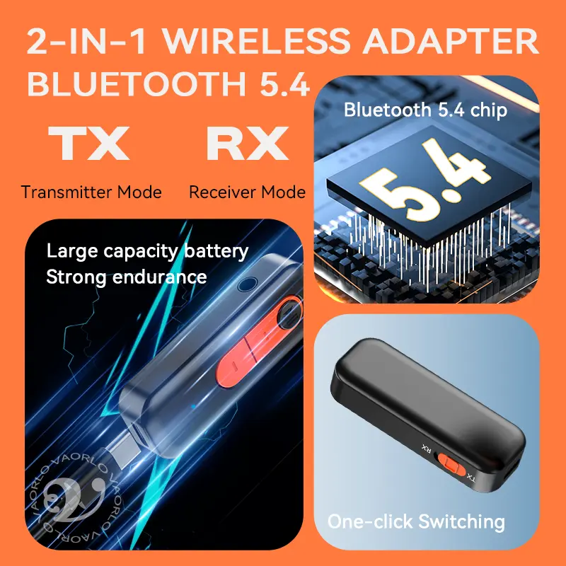 Bluetooth 5.4 Car Kit AUX Audio Adapter 2 IN 1 Receiver Transmitter Wireless HiFi Stereo Music 3.5MM With Mic Call For Speaker