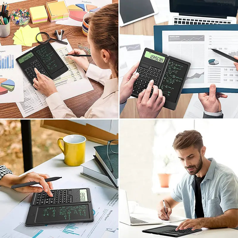 Solar Powered Scientific Calculator & 6 Inch Writing Tablet Foldable 10 Digit LCD Display For Office Student Teachers Accountant