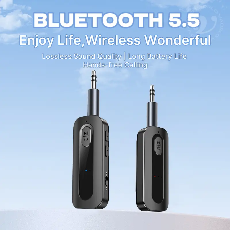 2 in 1 Bluetooth 5.5 Audio Receiver Transmitter 3.5MM AUX TF Card Stereo Music Wireless Adapter With Mic For Car TV PC Airplane