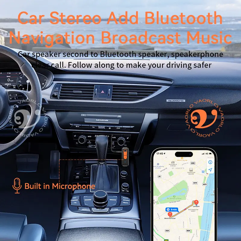 Bluetooth 5.4 Car Kit AUX Audio Adapter 2 IN 1 Receiver Transmitter Wireless HiFi Stereo Music 3.5MM With Mic Call For Speaker