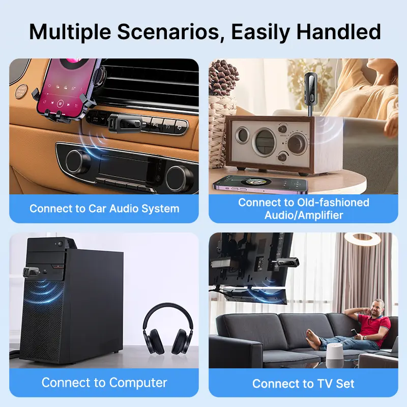 2 in 1 Bluetooth 5.5 Audio Receiver Transmitter 3.5MM AUX TF Card Stereo Music Wireless Adapter With Mic For Car TV PC Airplane