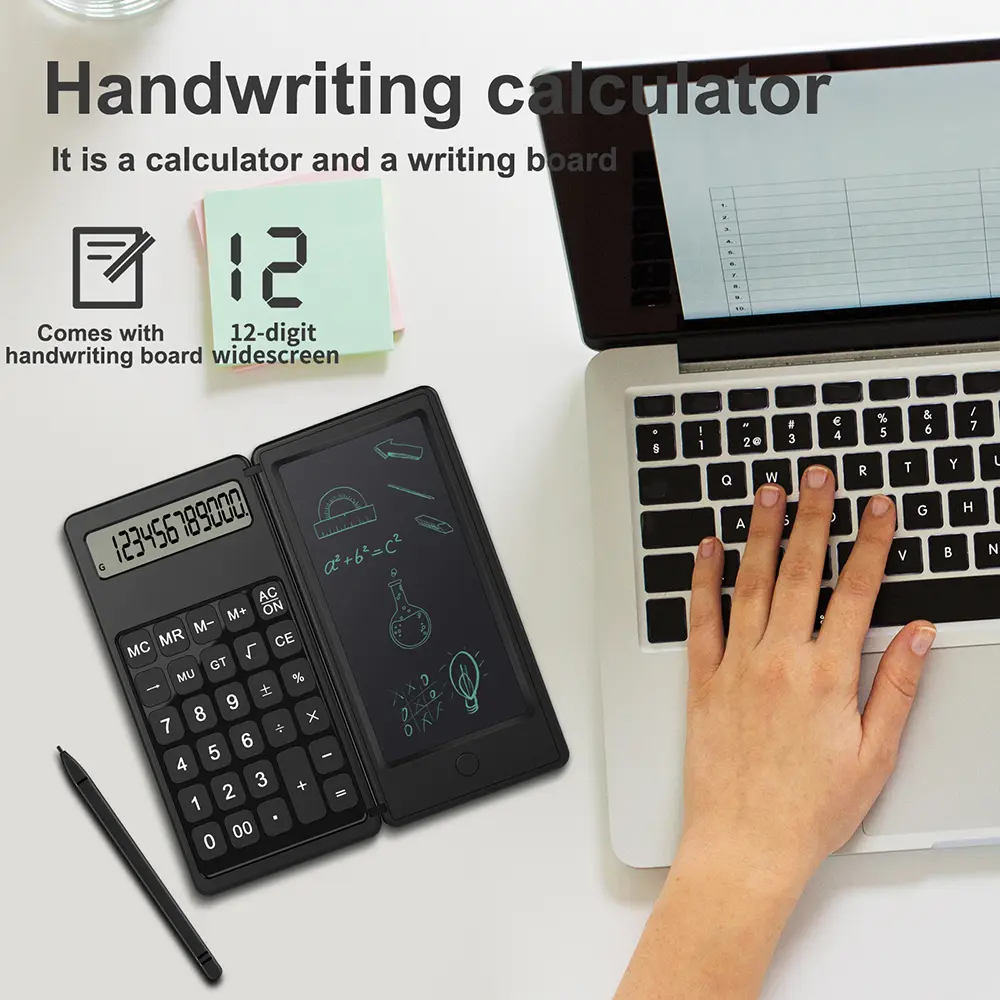 VAORLO 2-In-1 Smart Calculator & 6 Inch Writing Tablet Foldable 12 Digit LCD Display For Office Student Teachers Accountant