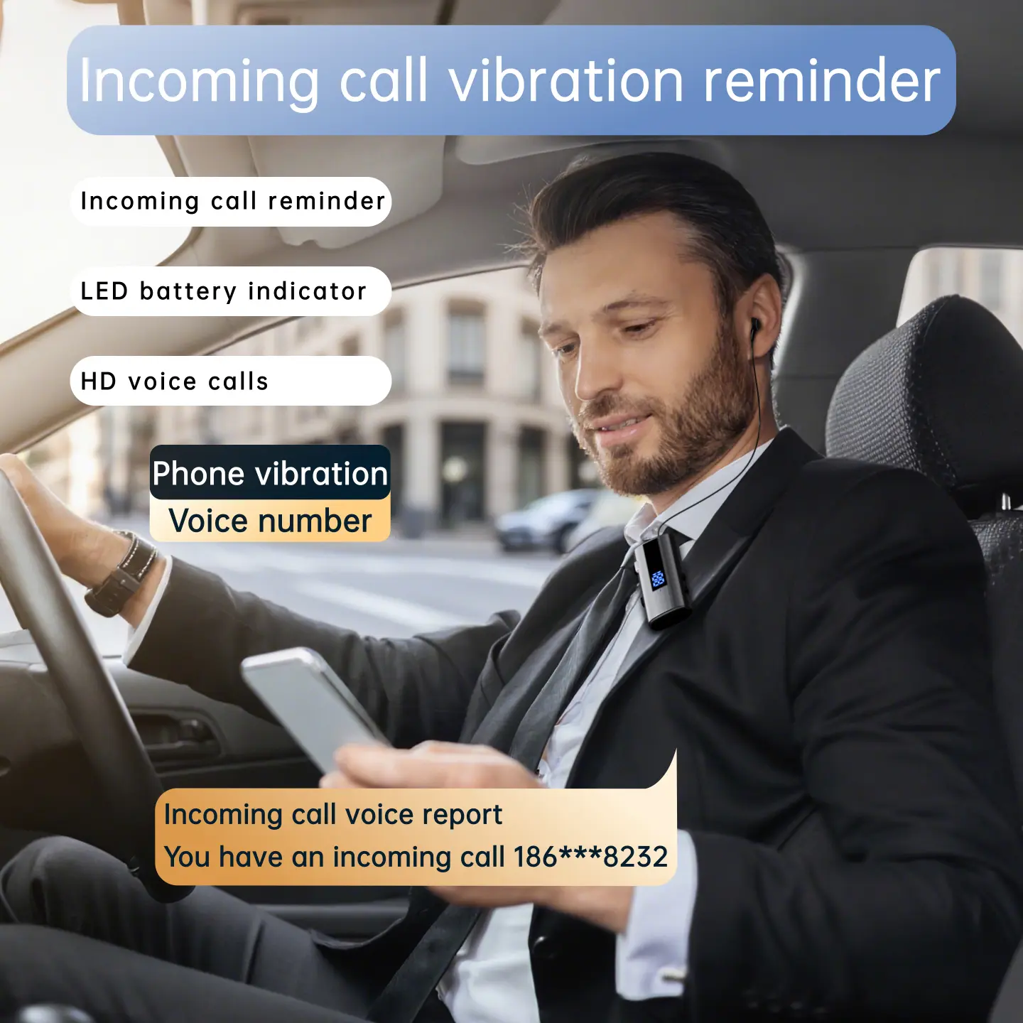 K92 Bluetooth 6.0 Lavalier Business Headset Call 30h/Music 50h Vibration Reminder LED Digital Display With Mic Wireless Earphone