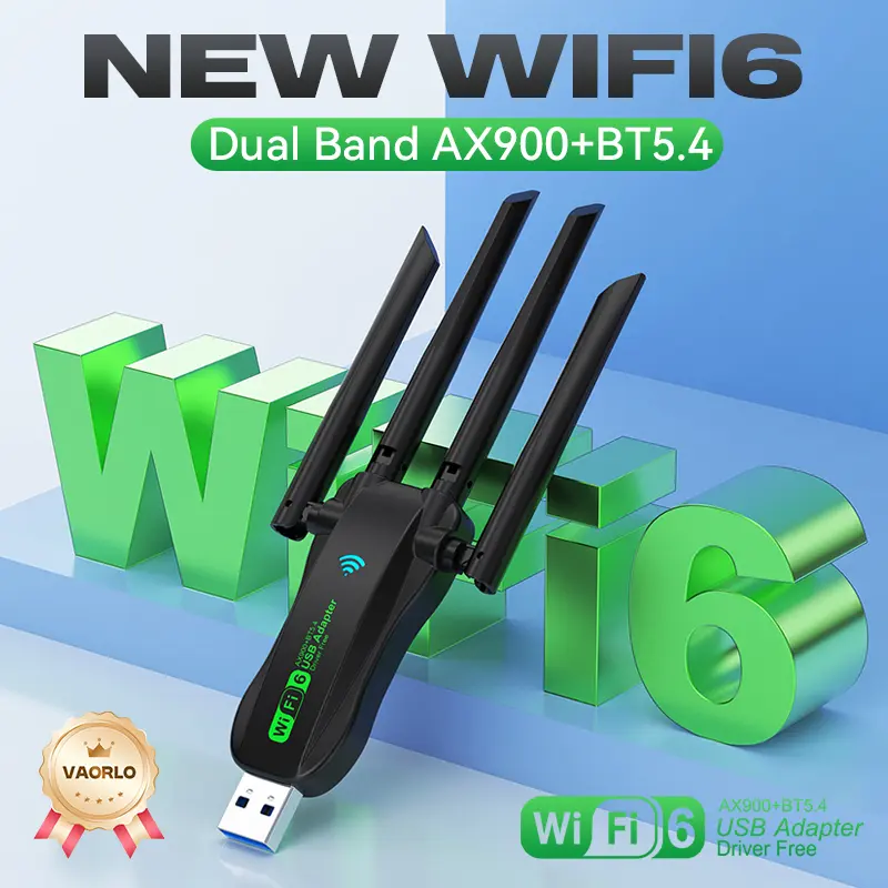 AX900 WIFI6 USB Adapter 2IN1 Bluetooth 5.4 Dual Band 2.4G&5G 900Mbps WiFi 6 802.11AX USB3.0 Wireless Card Receiver For WIN10/11