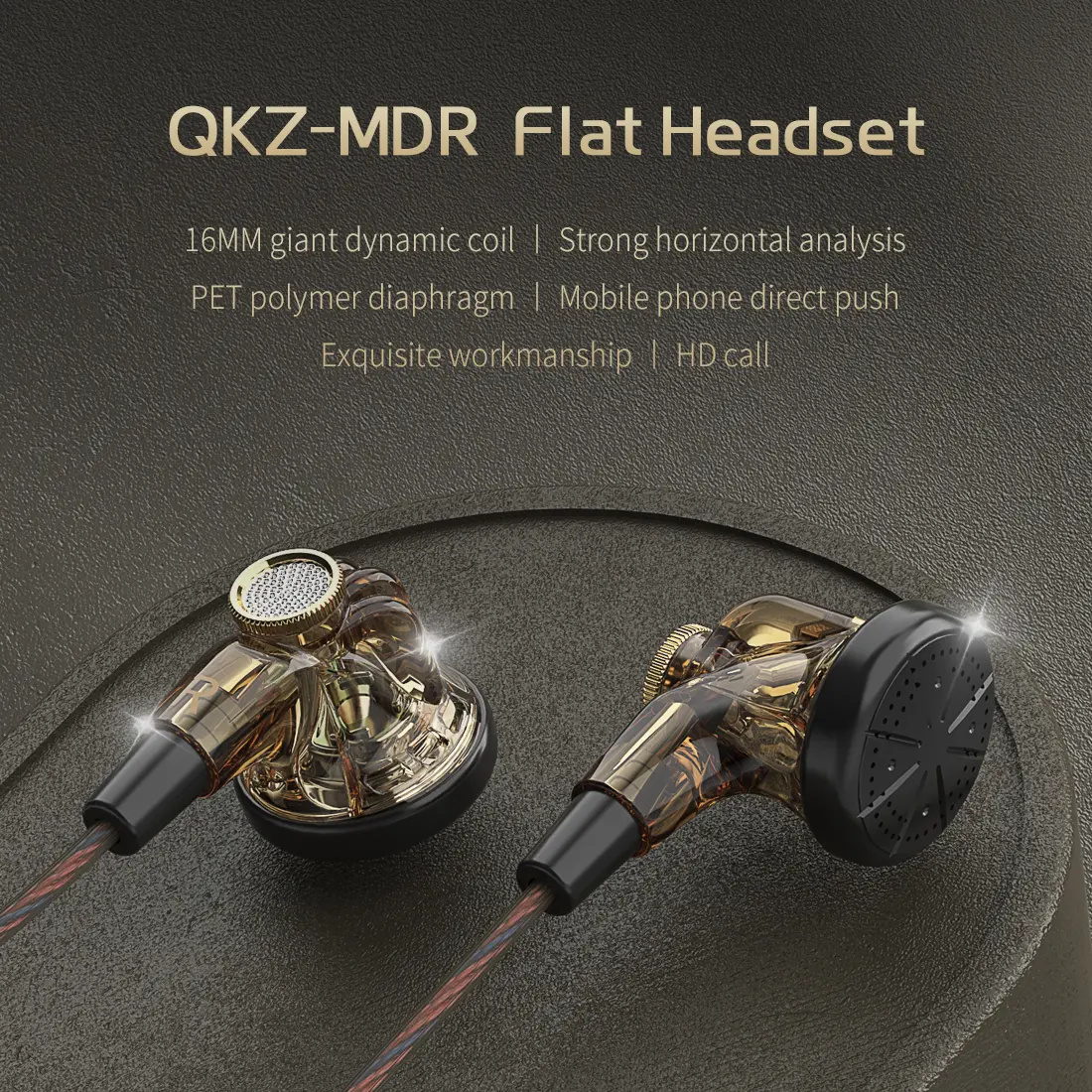 Original QKZ-MDR Wired Earphone HIFI Stereo Flat Headset With HD MIC 3.5mm AUX In-Ear Music Game Sports Headphones