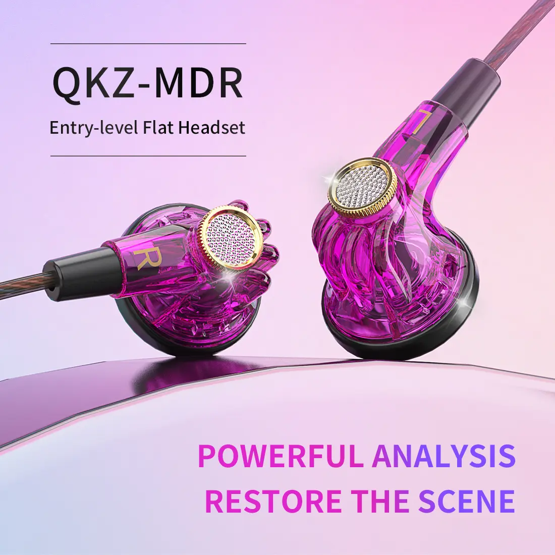 Original QKZ-MDR Wired Earphone HIFI Stereo Flat Headset With HD MIC 3.5mm AUX In-Ear Music Game Sports Headphones