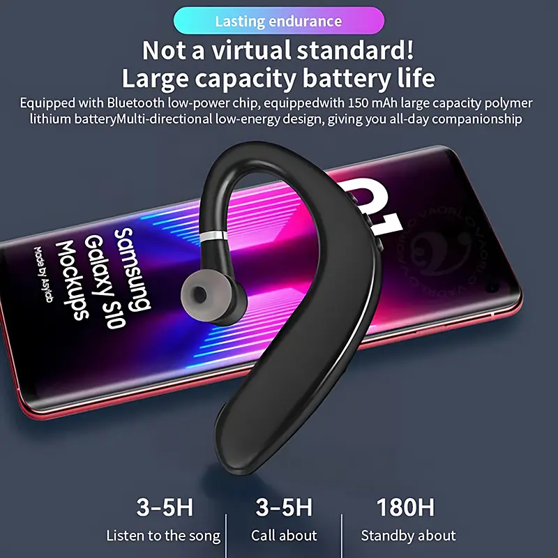 S109 Wireless Bluetooth 5.4 Universal Hook Earphone Sports Business Single Ear Headset Handsfree Headphone With Mic Smartphone