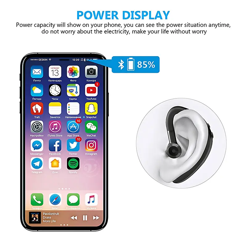 Ear-Hook Wireless Earphone With Mic Bluetooth 5.4 180° Rotation Adjustable Left Right Ear Universal Headset For Sport Business