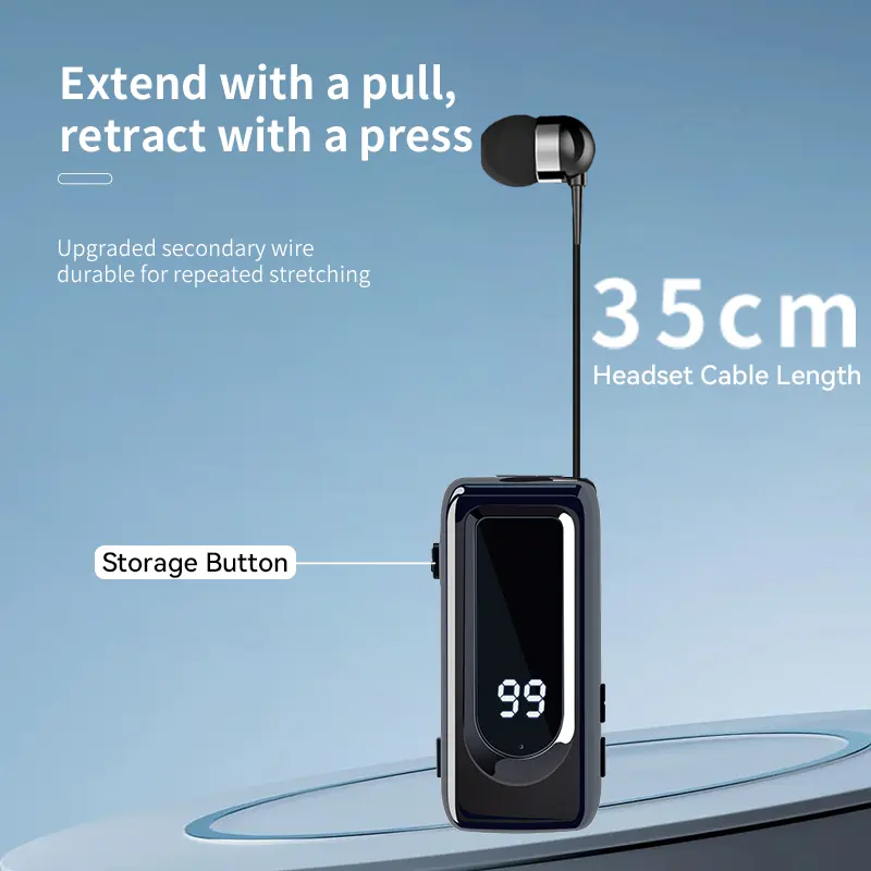 D70Pro Lavalier Business Bluetooth 5.4 Earphones Talk/Music Time 36 Hours LED Digital Display With Mic Noice Cancelling Headset