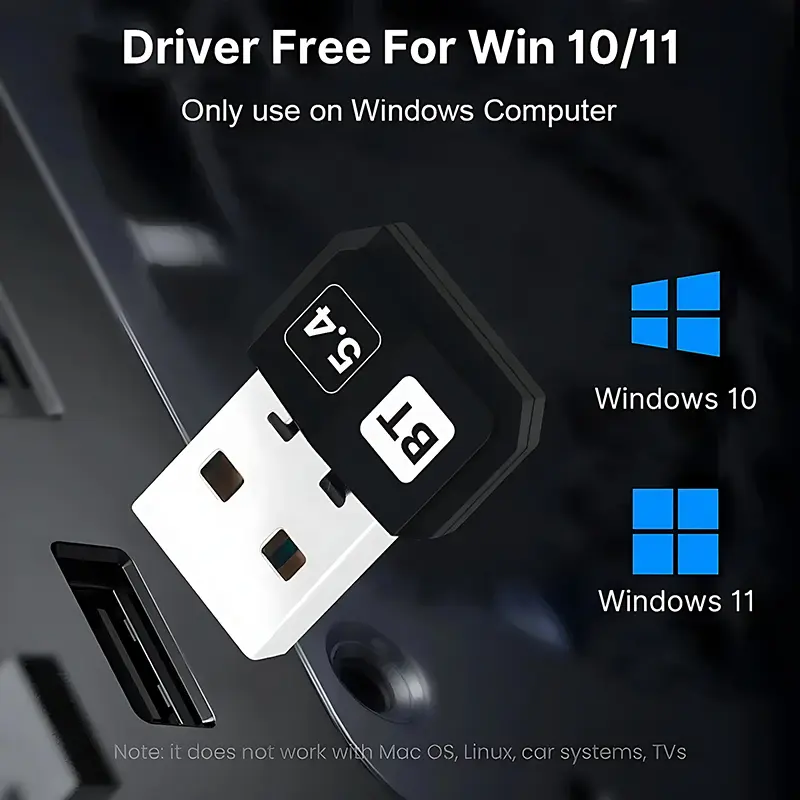 VAORLO USB Bluetooth 5.4 Adapter Audio Dongle Adapter Mini USB Wireless Receiver/Transmitter For PC/Laptop Win10/11 Driver Free