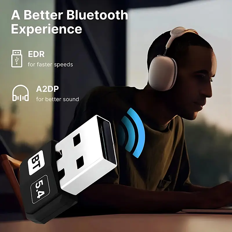 VAORLO USB Bluetooth 5.4 Adapter Audio Dongle Adapter Mini USB Wireless Receiver/Transmitter For PC/Laptop Win10/11 Driver Free