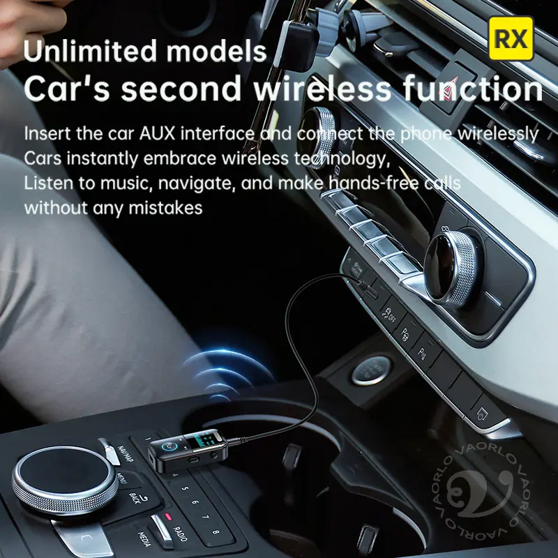 4 in 1 Bluetooth 5.4 Audio Receiver Transmitter 3.5MM AUX TF Card Stereo Music LED Display Wireless Adapter With Mic For Car TV