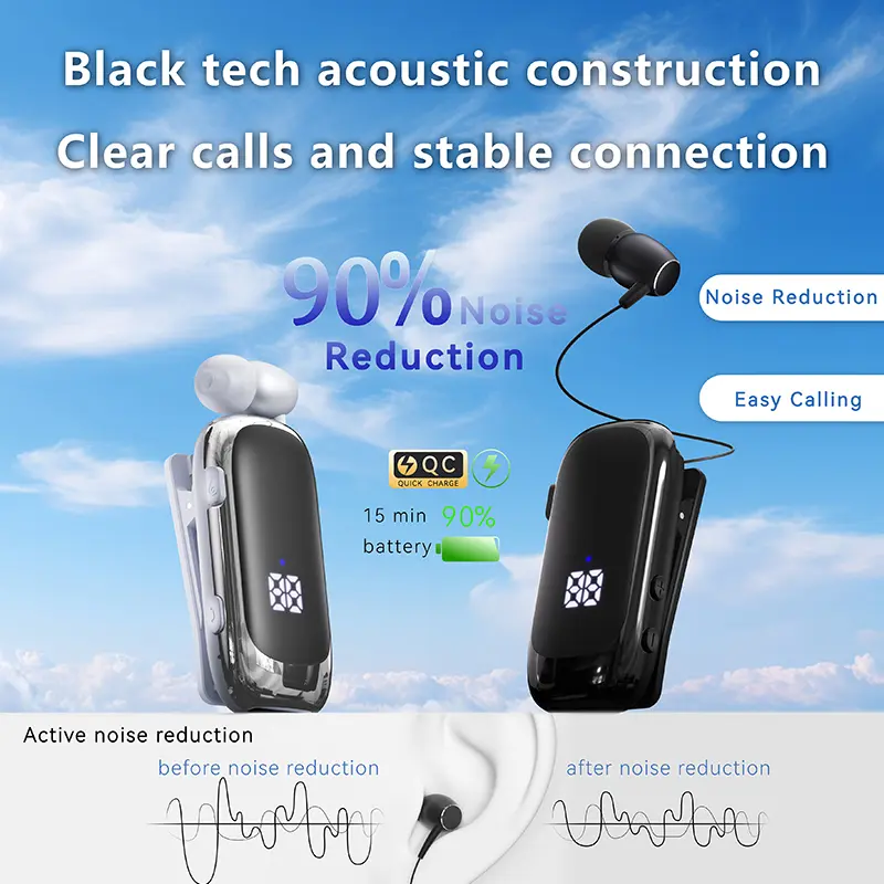 K88 Lavalier Business Bluetooth 5.4 Headphone Talk/Music Time 20 Hours, LED Digital Display,Noice Cancelling Wireless Earphones