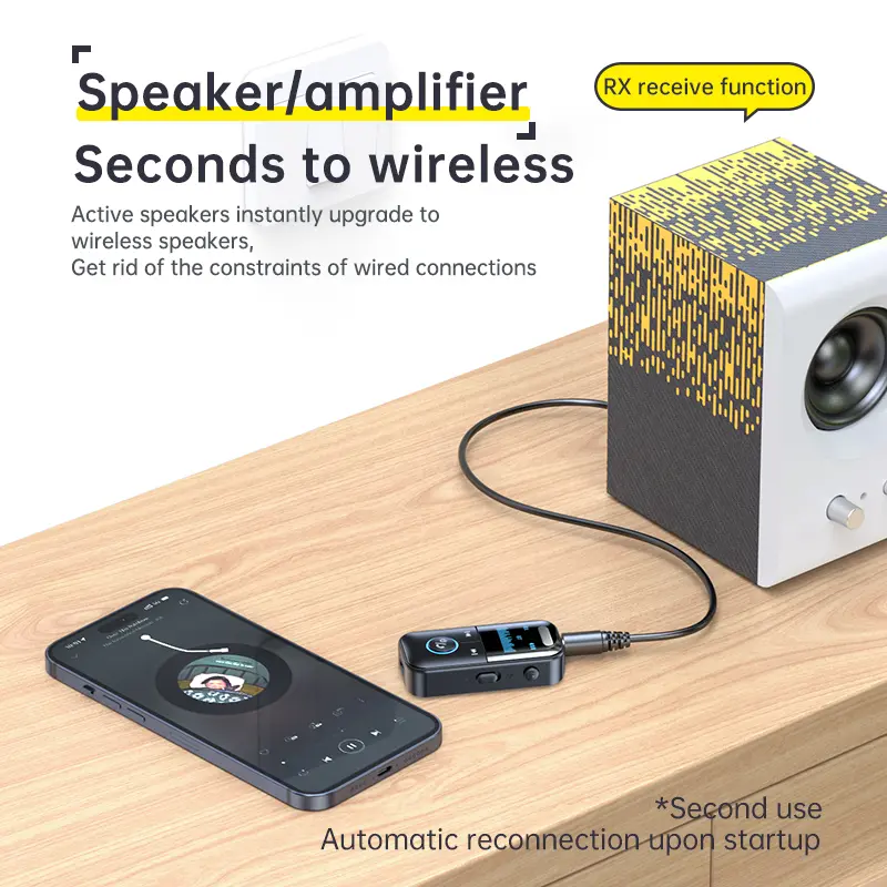 4 in 1 Bluetooth 5.4 Audio Receiver Transmitter 3.5MM AUX TF Card Stereo Music LED Display Wireless Adapter With Mic For Car TV