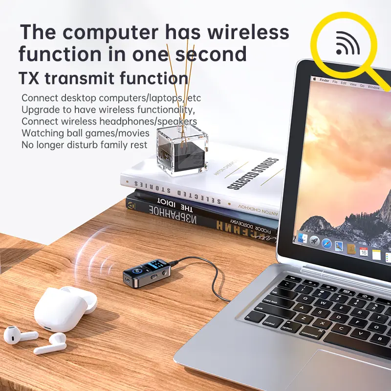 4 in 1 Bluetooth 5.4 Audio Receiver Transmitter 3.5MM AUX TF Card Stereo Music LED Display Wireless Adapter With Mic For Car TV