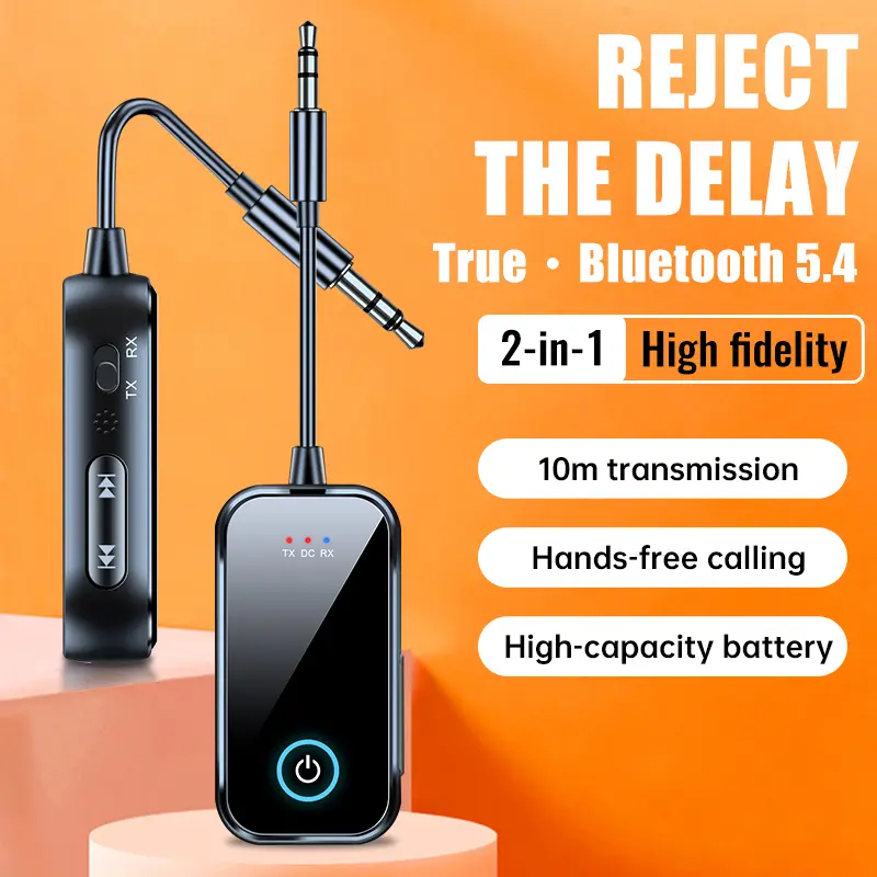 2 In 1 Bluetooth 5.4 Audio Receiver Transmitter Hifi Stereo Wireless Adapter 3.5MM AUX With Mic For Car Airplane TV PC Speaker
