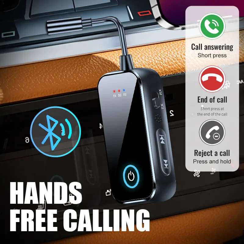 2 In 1 Bluetooth 5.4 Audio Receiver Transmitter Hifi Stereo Wireless Adapter 3.5MM AUX With Mic For Car Airplane TV PC Speaker