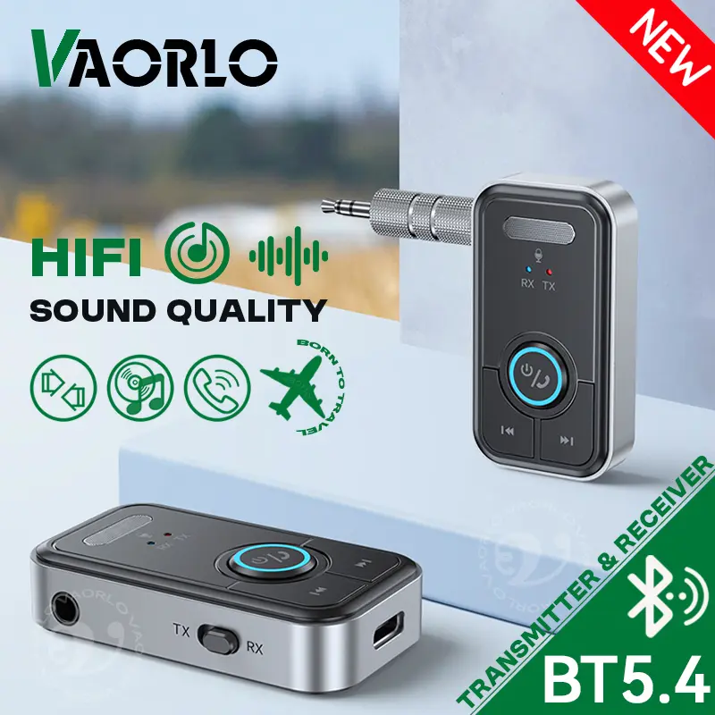 Upgraded Bluetooth 5.4 Car AUX Audio Adapter HiFi Stereo Music Wireless Receiver Transmitter 3.5MM With Mic Calling For Car Kit