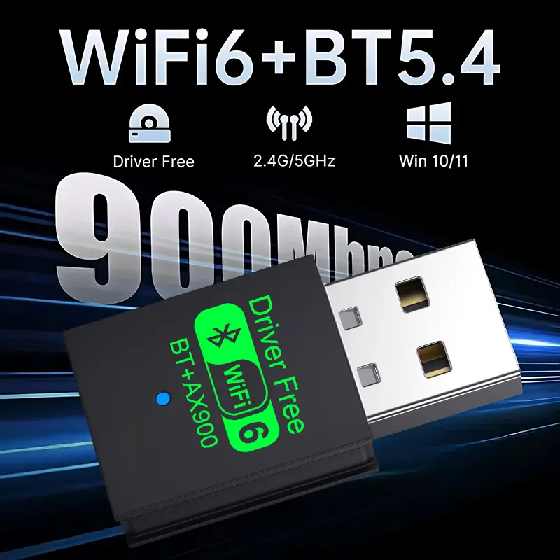 2 IN 1 WIFI6 AX900 USB WiFi Bluetooth 5.4 Wireless Adapter Dual Band 2.4G+5GHz 900Mbps Network Card Receiver Dongle For Win10/11