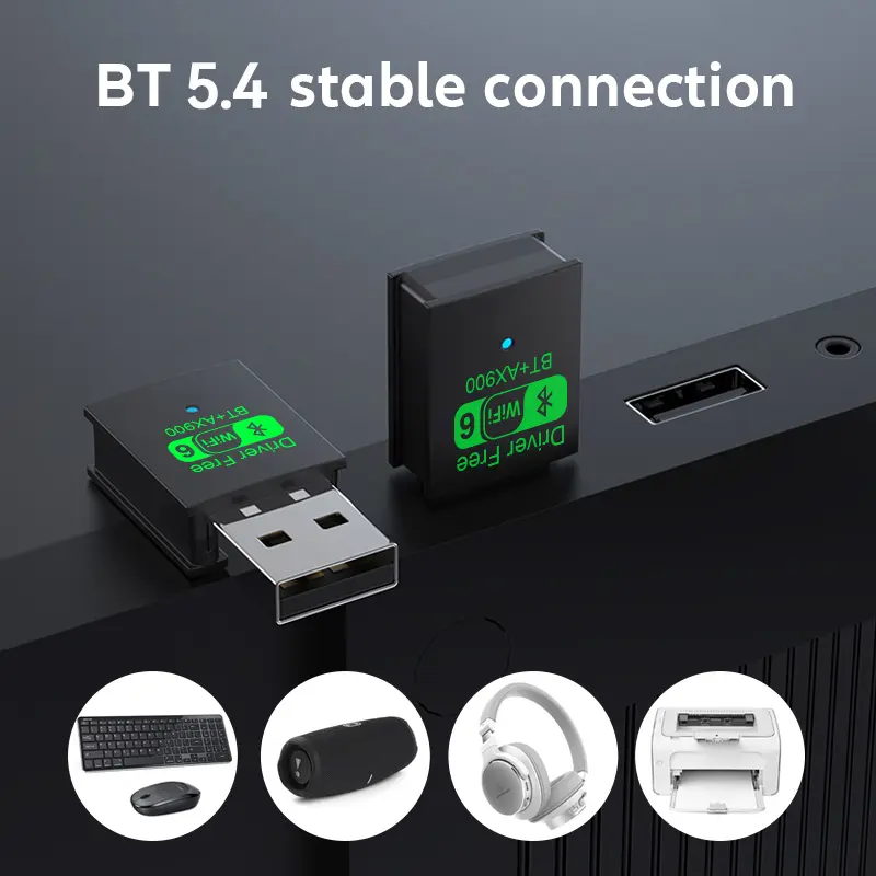 2 IN 1 WIFI6 AX900 USB WiFi Bluetooth 5.4 Wireless Adapter Dual Band 2.4G+5GHz 900Mbps Network Card Receiver Dongle For Win10/11