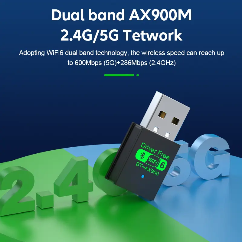 2 IN 1 WIFI6 AX900 USB WiFi Bluetooth 5.4 Wireless Adapter Dual Band 2.4G+5GHz 900Mbps Network Card Receiver Dongle For Win10/11