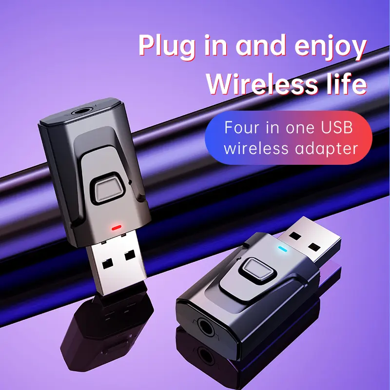 Bluetooth 5.4 Car Audio Transmitter Receiver USB Wireless Music Adapter With Mic Hands-free 3.5mm AUX/RCA For TV Headphone Car