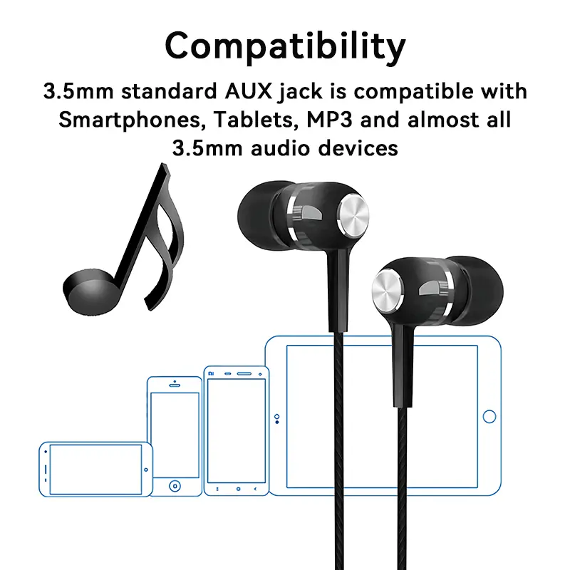 3.5mm Wired Headphones In Ear Headset Wired Earphones with Microphone Bass HiFi Stereo Earbuds Sports Music Gaming For Phones PC