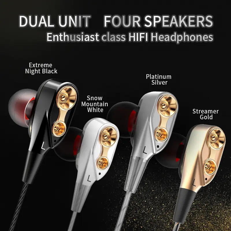 Double Moving Coil Headphones 3.5mm AUX With Mic Dynamic Headset In-Ear Music Gaming Sport Earbuds Bass Surround Shocking Sound