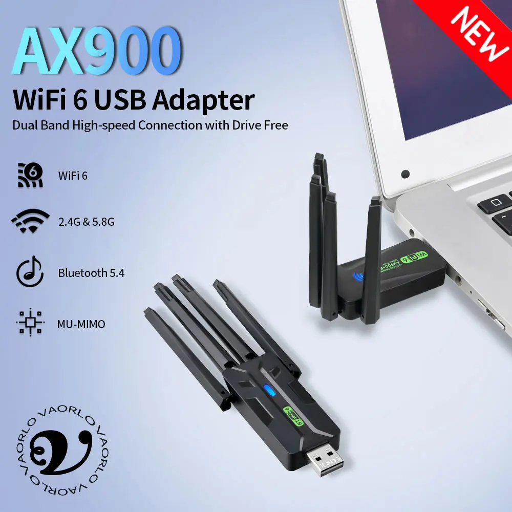 2IN1 AX900 WIFI6 Bluetooth 5.4 USB Wireless Adapter 2.4G/5Ghz 900Mbps Dual Band 4-Antennas WiFi Network Card Dongle For WIN10/11