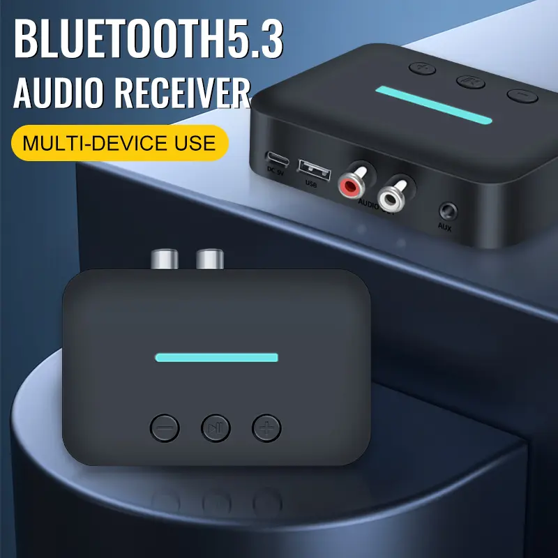 Bluetooth 5.3 Audio Receiver USB Wireless Adapter Stereo 3.5mm AUX/RCA Support U-Disk Playback For Desktop Speaker Amplifier Car