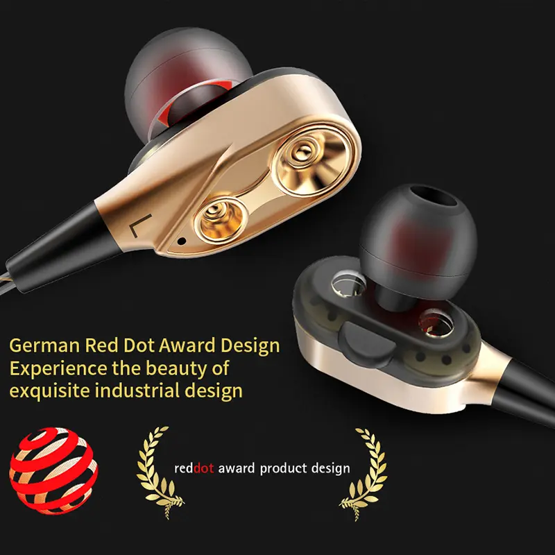 Double Moving Coil Headphones 3.5mm AUX With Mic Dynamic Headset In-Ear Music Gaming Sport Earbuds Bass Surround Shocking Sound