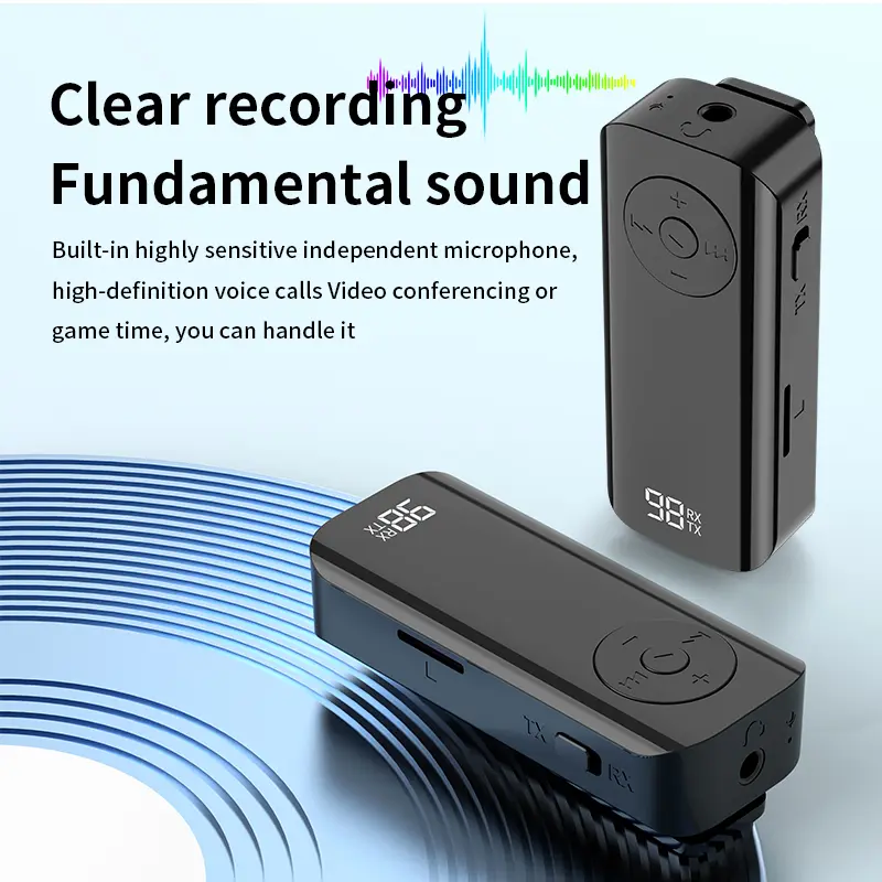 Bluetooth Audio Receiver Transmitter 3.5MM AUX TF Card Hifi Stereo Music Wireless Adapter With Mic LED For Car Airplane TV PC