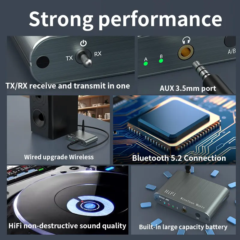 aptX HD/LL Bluetooth Audio Transmitter Receiver 3.5MM AUX Multi-point Dual Stream CD-Quality Music Wireless Adapter For Car TV